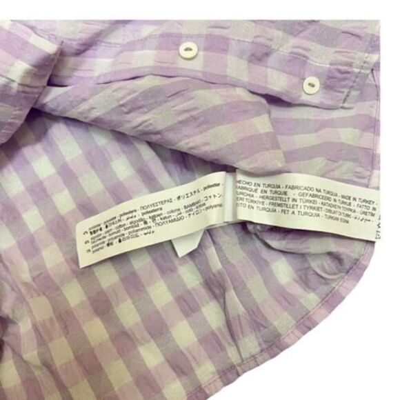 Zara Gingham Crop Top Button Down Blouse Shoulder Pads‎ Bright Pastel - Picture 10 of 11